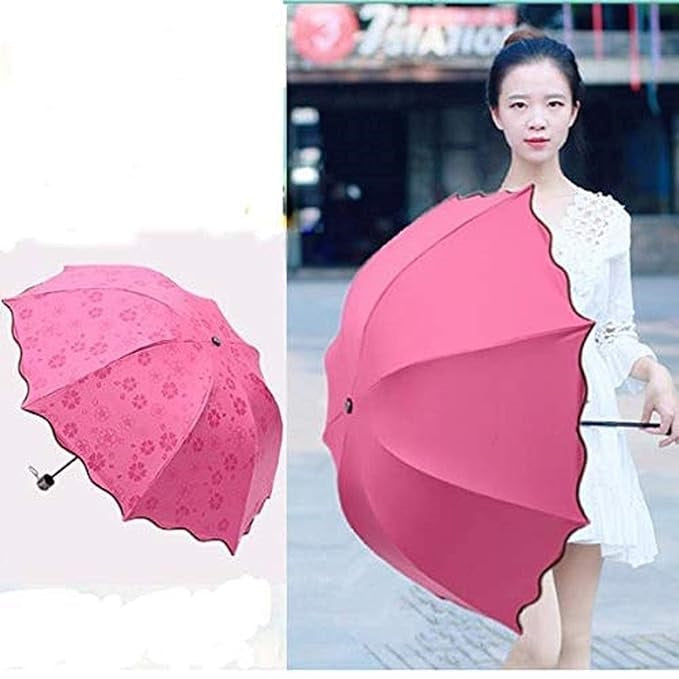 LeafBlu Magic Umbrella of Blooming Folding Portable for UV Protection & Rain Umbrella (Pink) Pack of 1