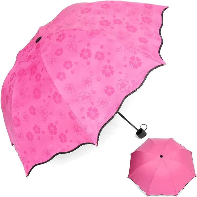 LeafBlu Magic Umbrella of Blooming Folding Portable for UV Protection & Rain Umbrella (Pink) Pack of 1